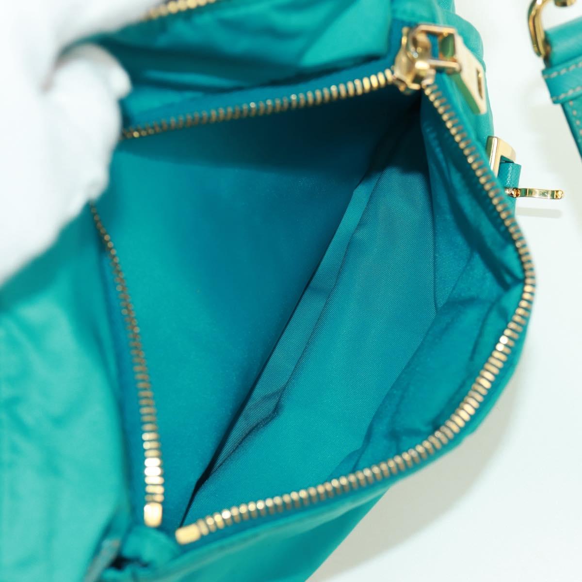 PRADA Shoulder Bag Nylon Turquoise Blue Gold Auth 171551A