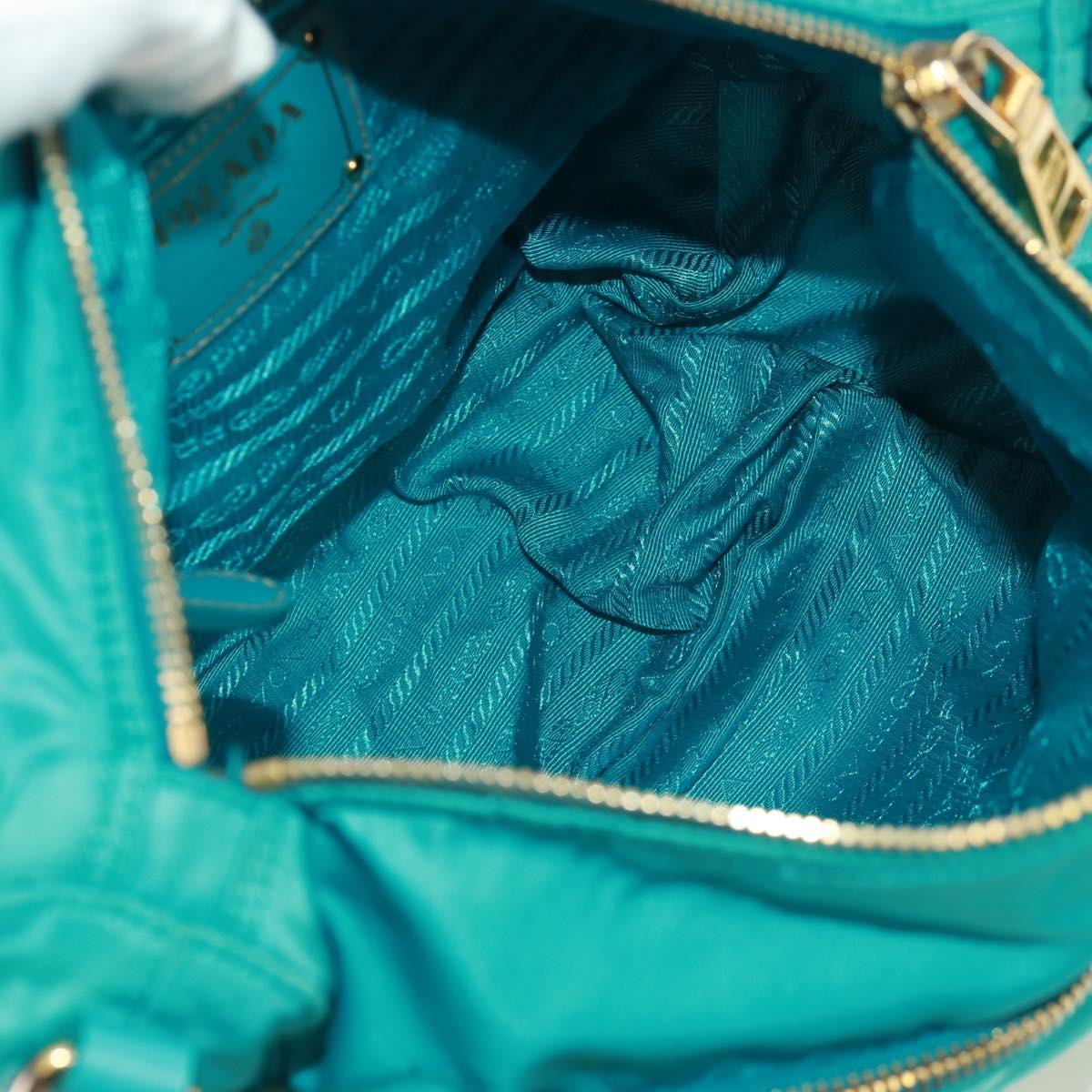 PRADA Shoulder Bag Nylon Turquoise Blue Gold Auth 171551A