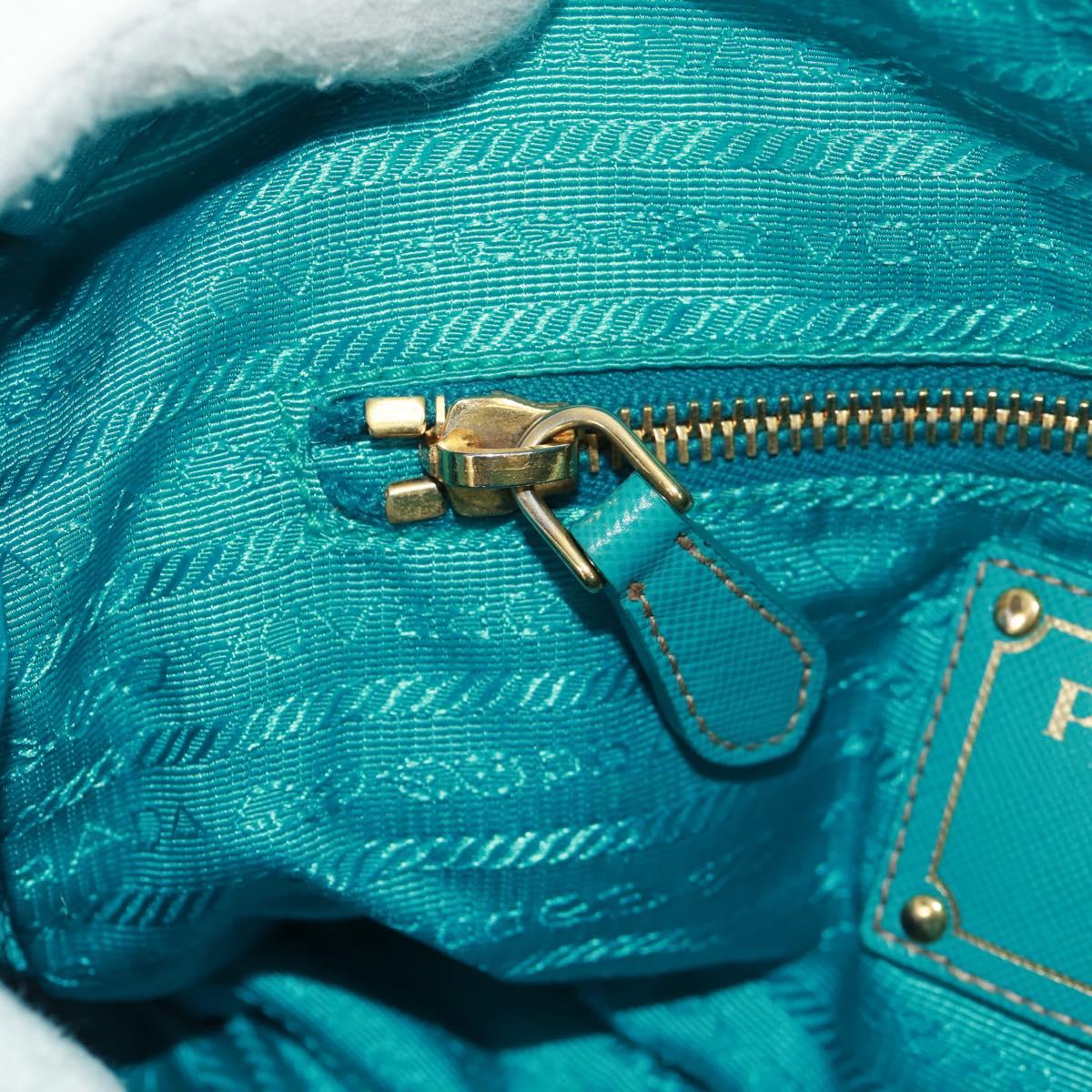 PRADA Shoulder Bag Nylon Turquoise Blue Gold Auth 171551A
