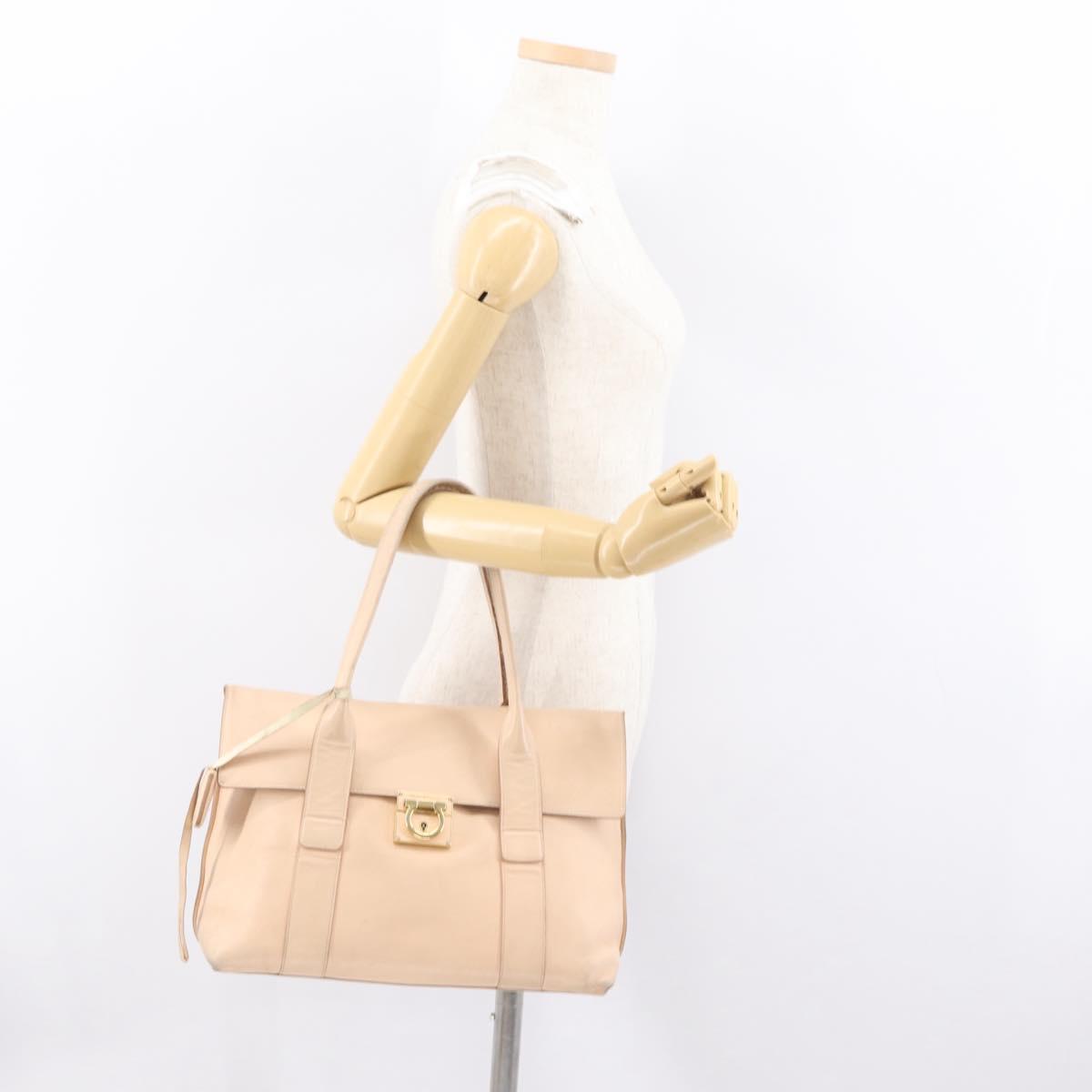 Salvatore Ferragamo Gancini Shoulder Bag Leather Pink Gold Auth 171552