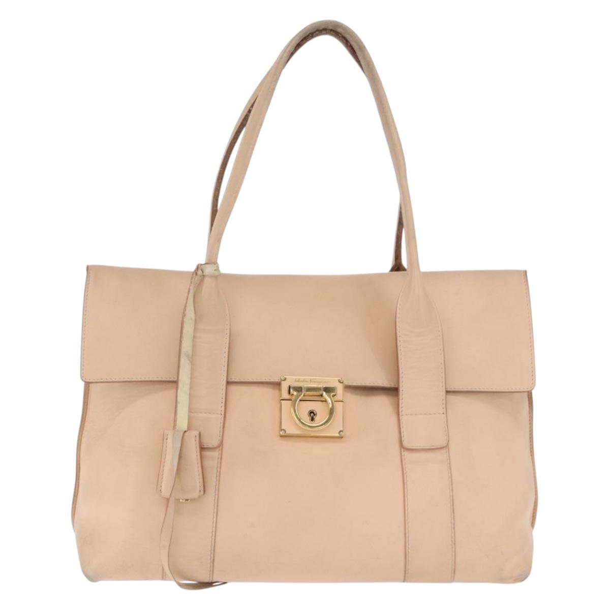 Salvatore Ferragamo Gancini Shoulder Bag Leather Pink Gold Auth 171552
