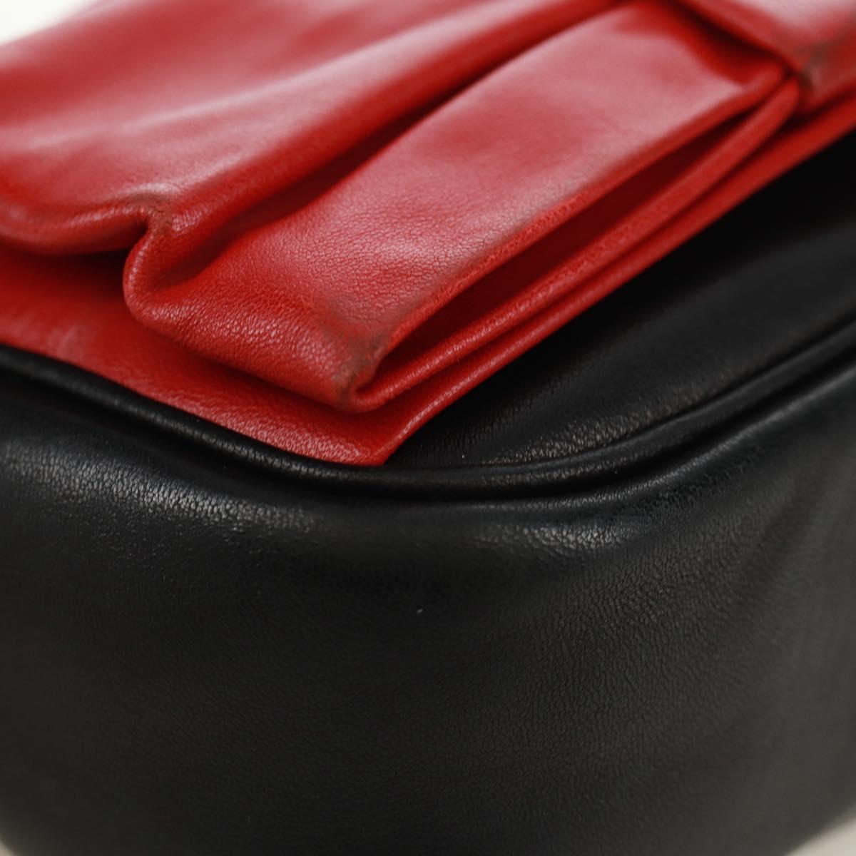 PRADA ribbon Shoulder Bag Leather Black Red gold Auth 171555V
