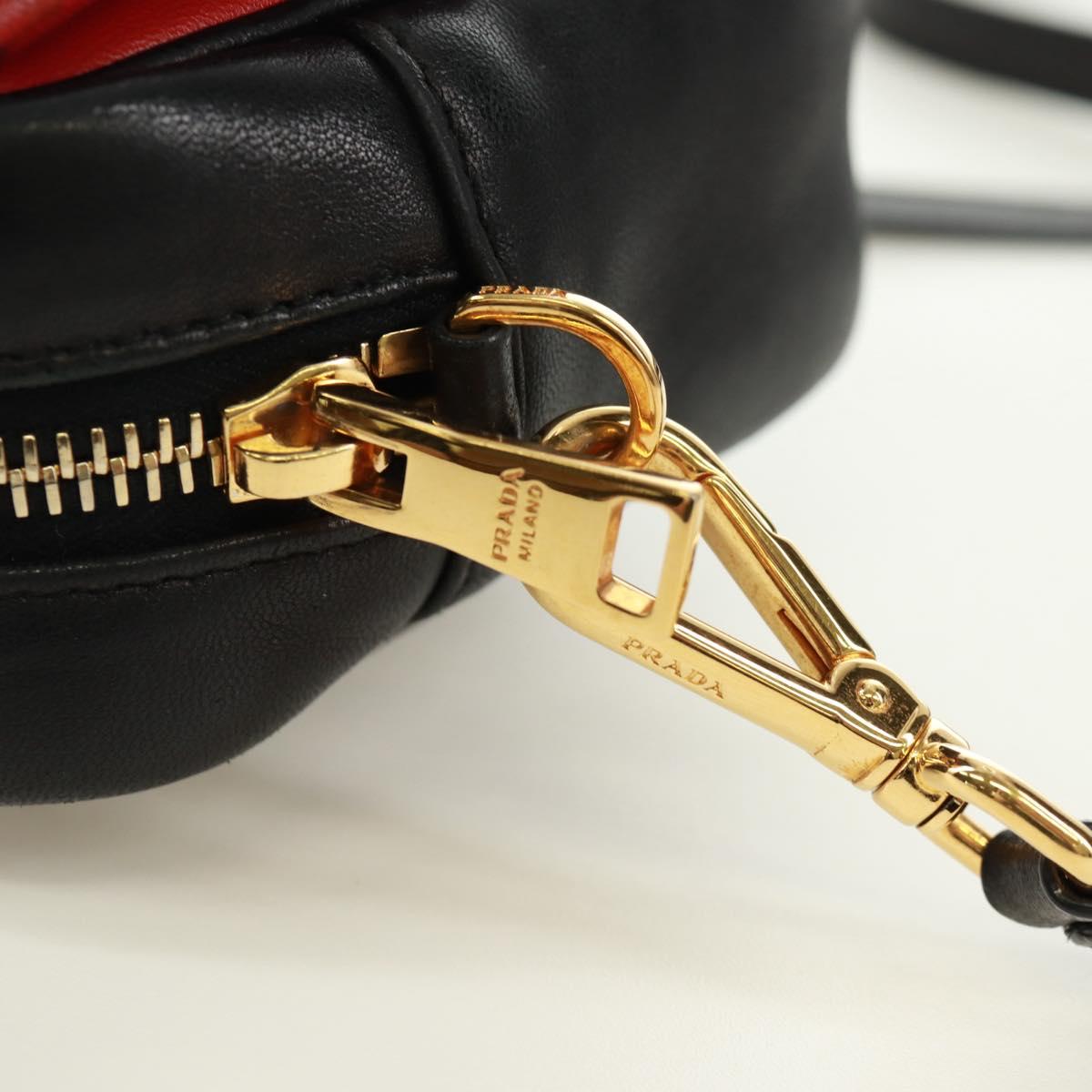 PRADA ribbon Shoulder Bag Leather Black Red gold Auth 171555V