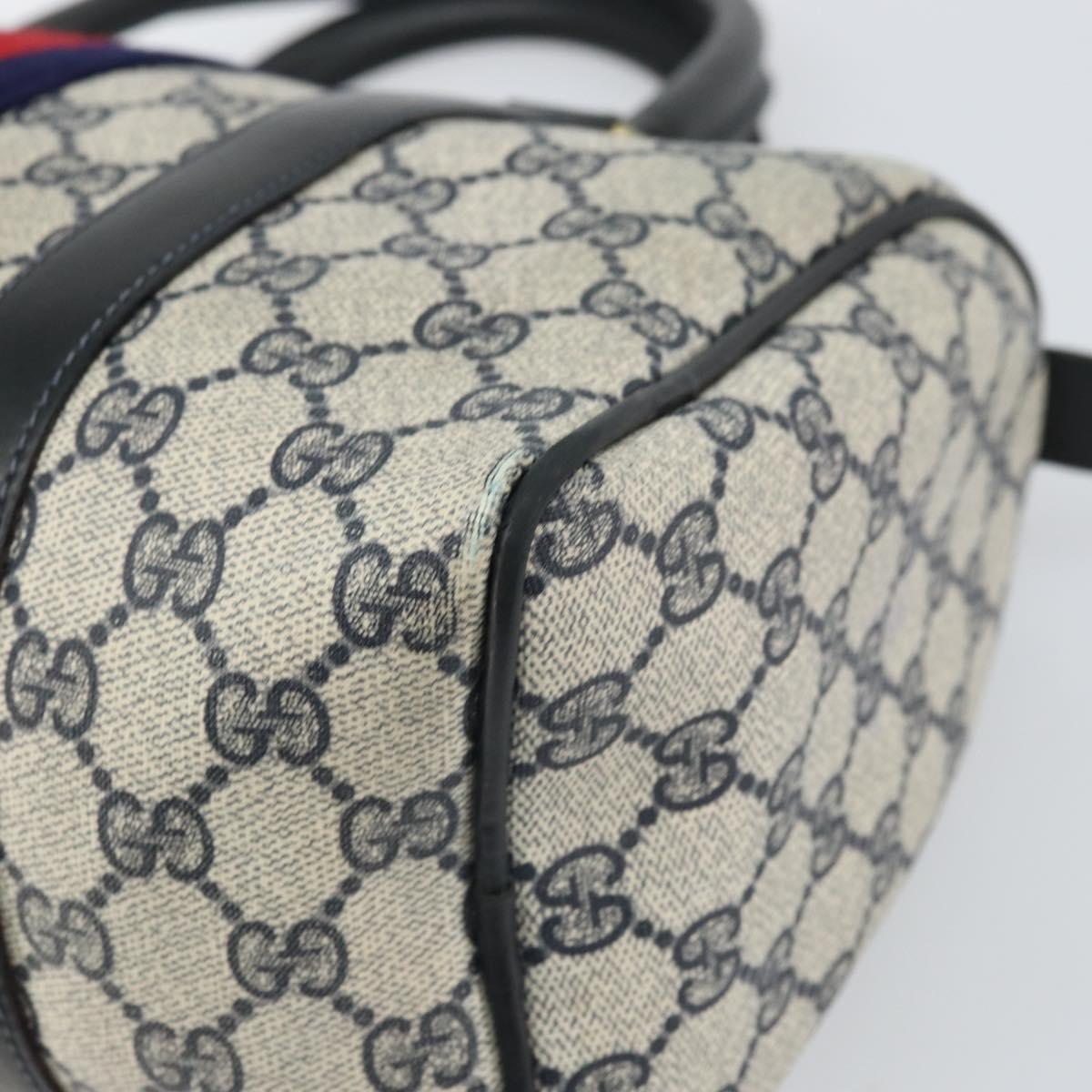 GUCCI GG Supreme Sherry Line Boston Bag PVC Navy Gold 010 47 301 Auth 171571
