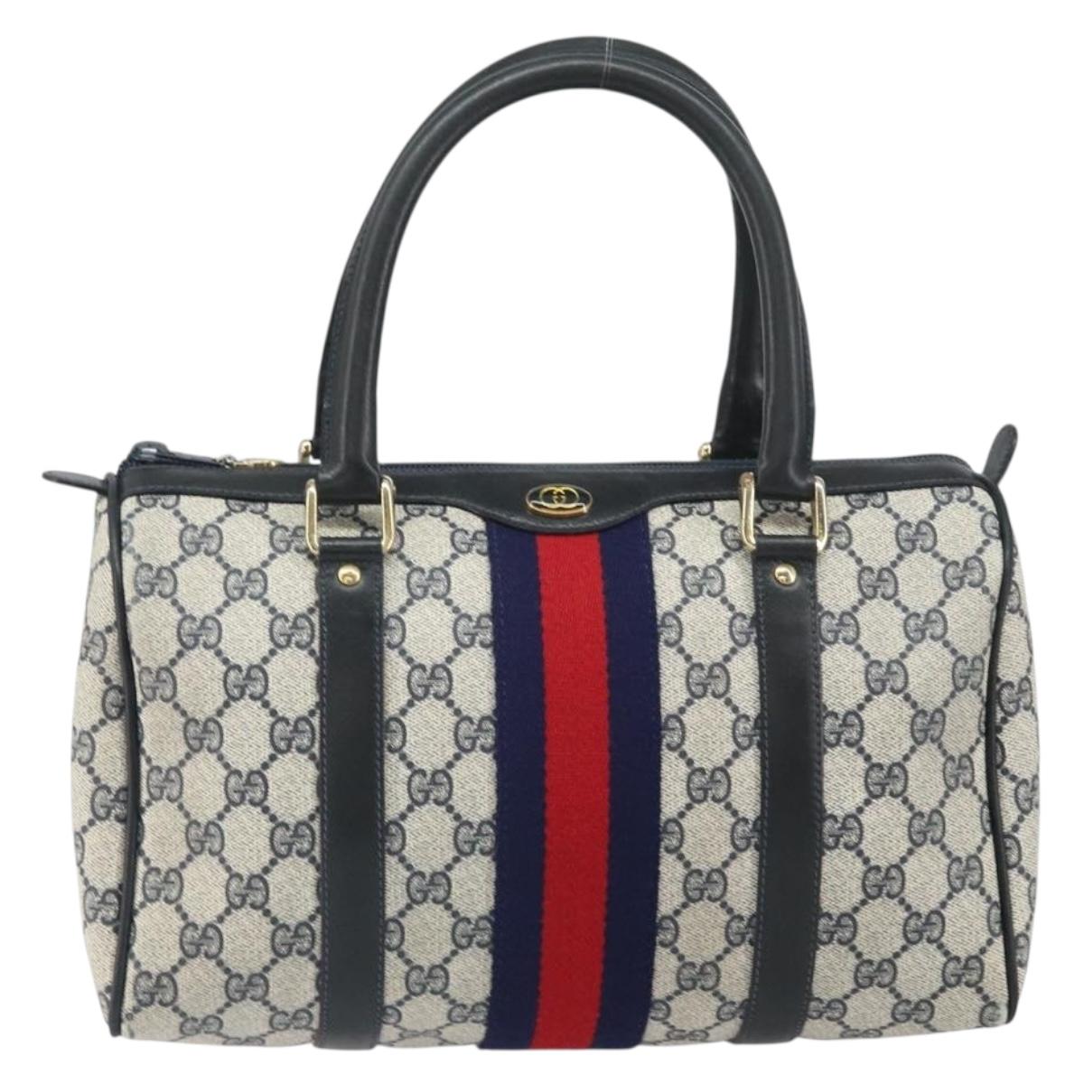 GUCCI GG Supreme Sherry Line Boston Bag PVC Navy Gold 010 47 301 Auth 171571