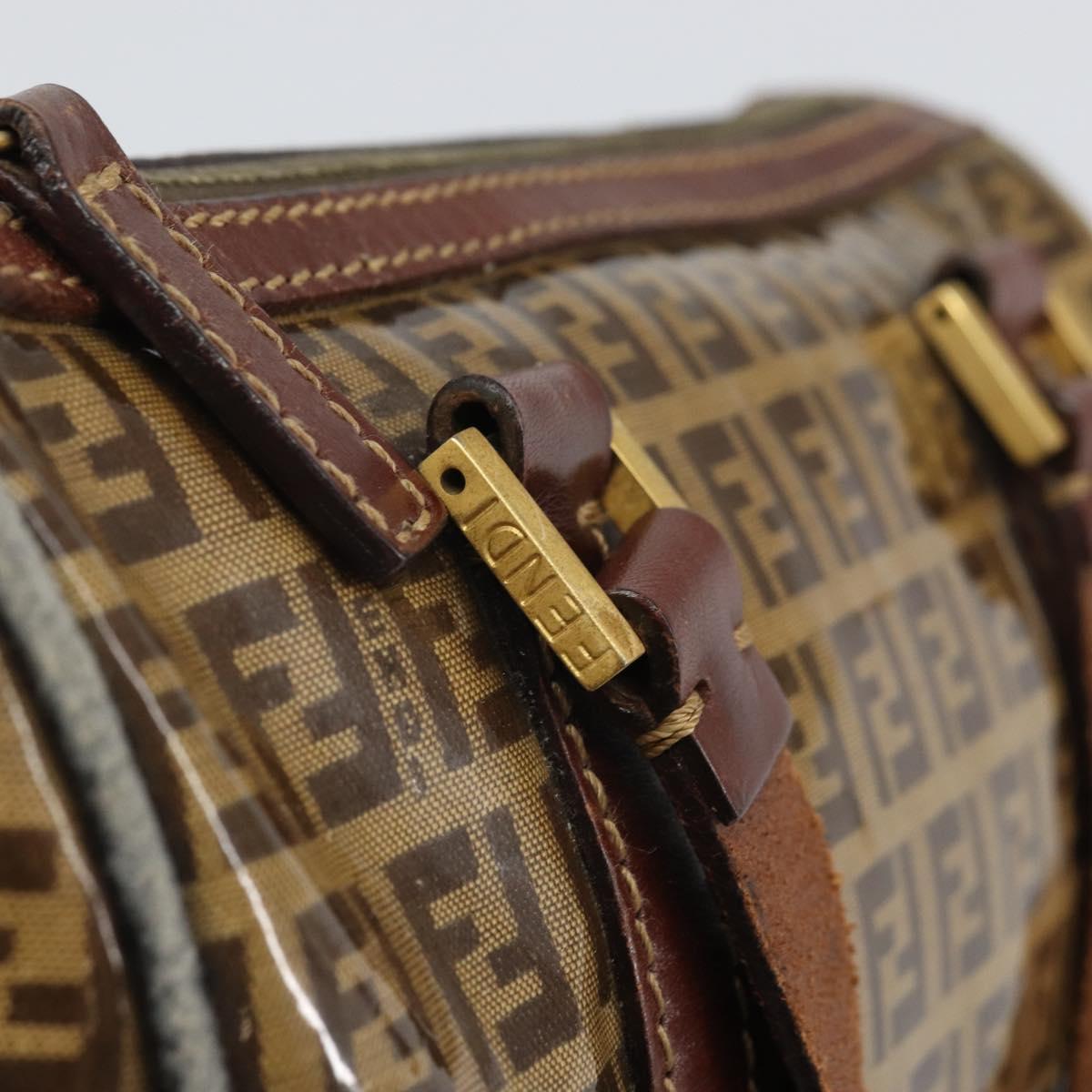 FENDI Zucchino Canvas Boston Bag Patent leather Brown Gold Auth 171572