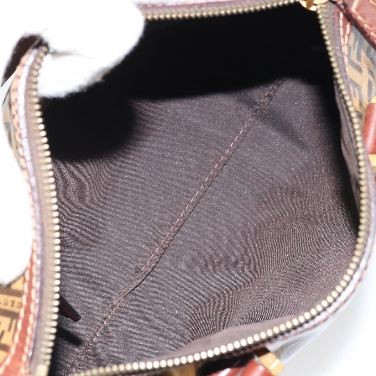 FENDI Zucchino Canvas Boston Bag Patent leather Brown Gold Auth 171572