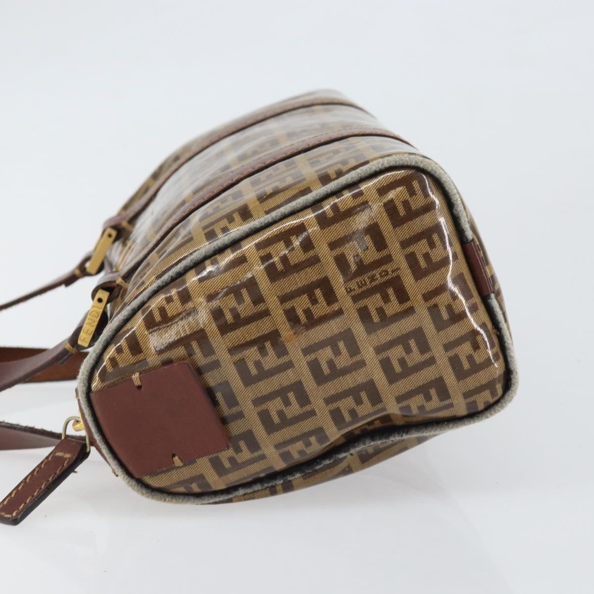 FENDI Zucchino Canvas Boston Bag Patent leather Brown Gold Auth 171572
