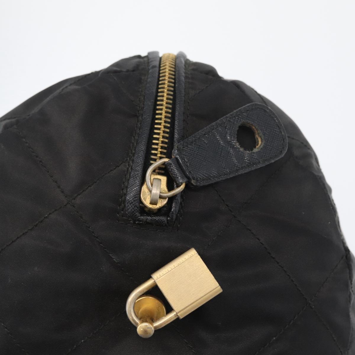 PRADA Chain Hand Bag Nylon Black Gold Auth 171579