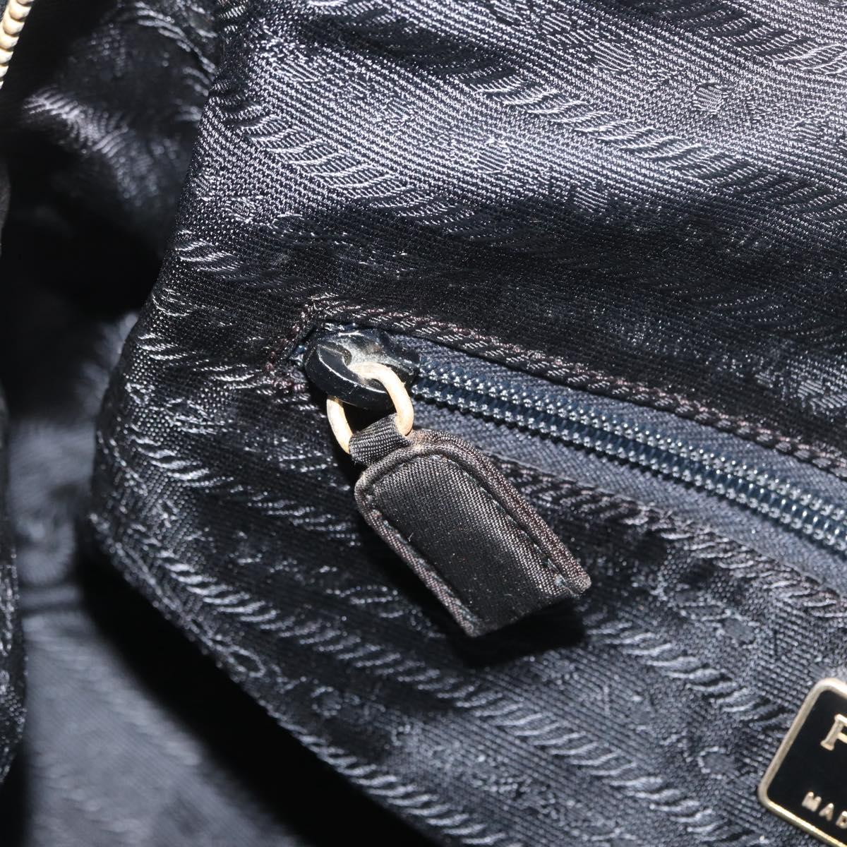 PRADA Chain Hand Bag Nylon Black Gold Auth 171579