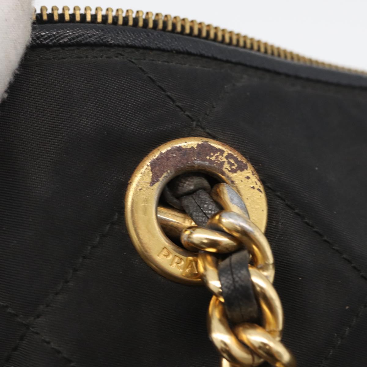 PRADA Chain Hand Bag Nylon Black Gold Auth 171579