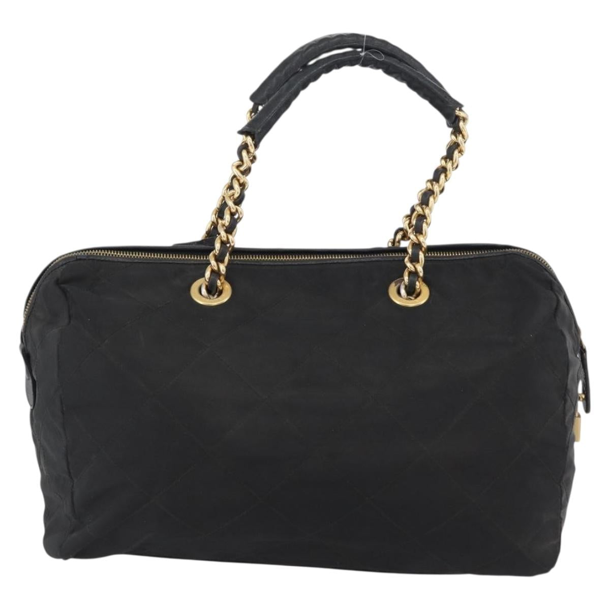 PRADA Chain Hand Bag Nylon Black Gold Auth 171579