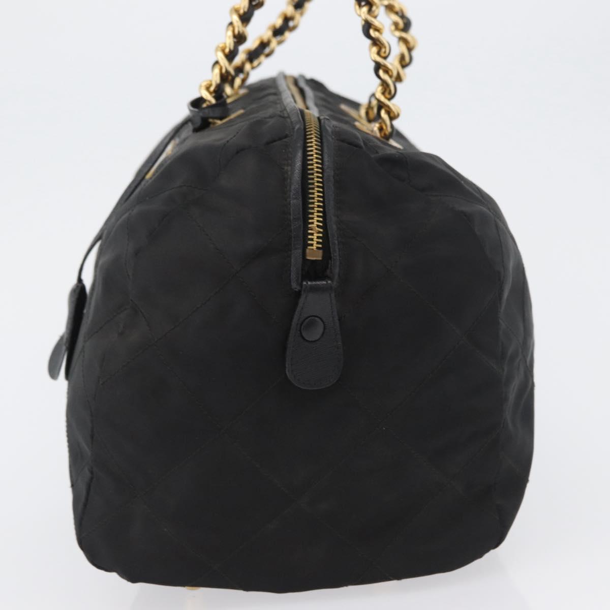 PRADA Chain Hand Bag Nylon Black Gold Auth 171579