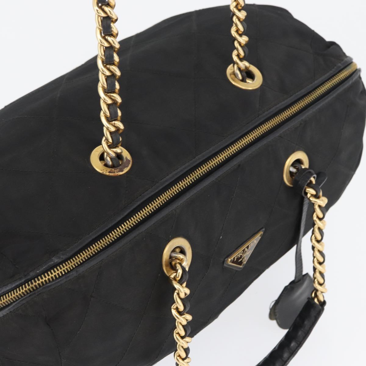 PRADA Chain Hand Bag Nylon Black Gold Auth 171579
