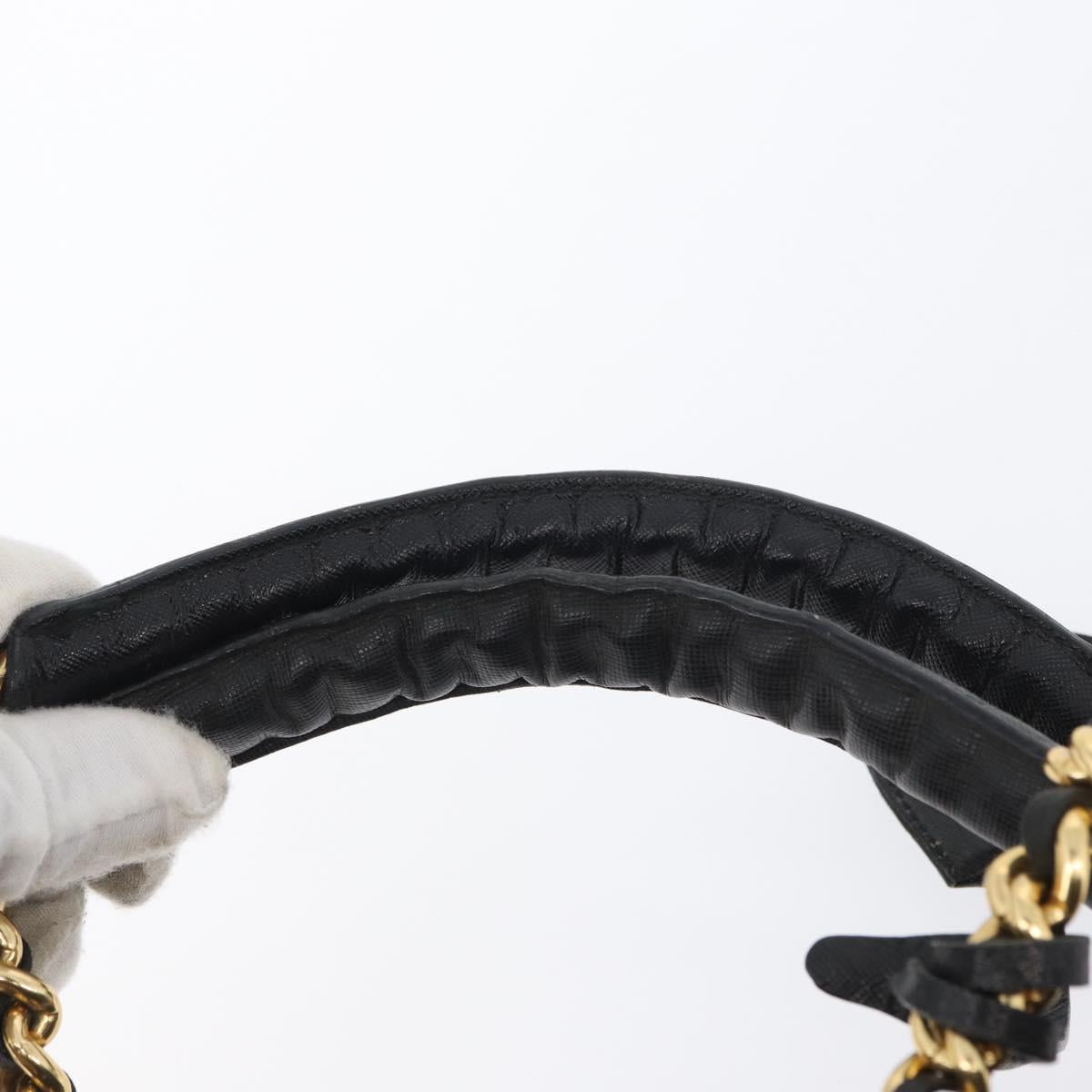 PRADA Chain Hand Bag Nylon Black Gold Auth 171579