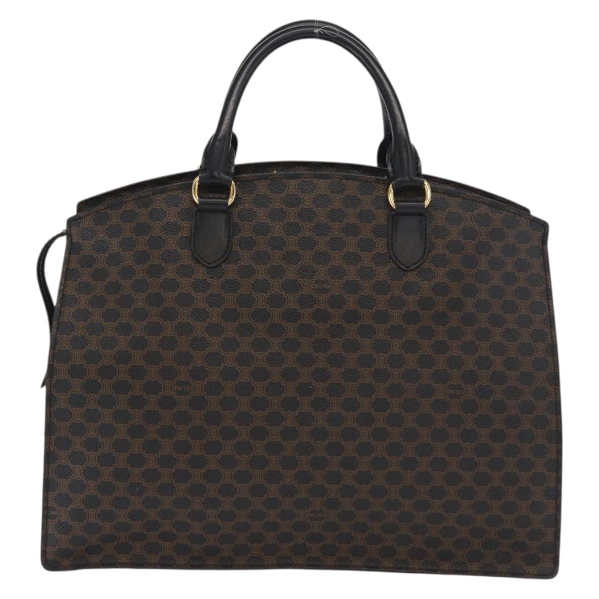 CELINE Macadam Canvas Hand Bag PVC Leather Black Gold Auth 171585