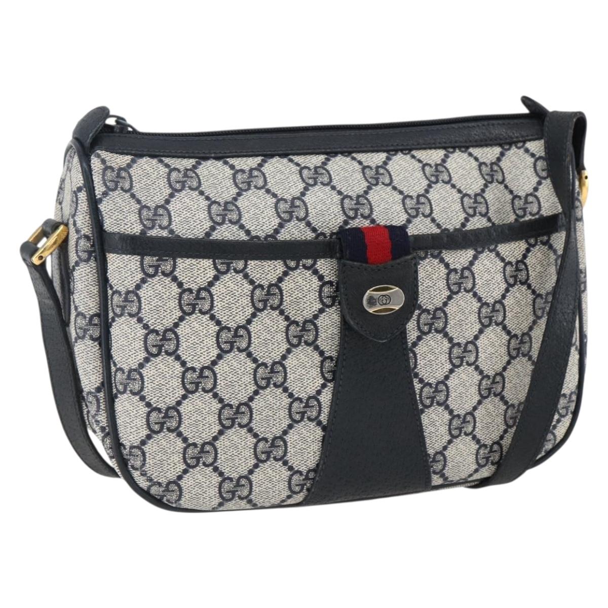 GUCCI GG Supreme Sherry Line Shoulder Bag PVC Navy Gold 89 02 032 Auth 171597