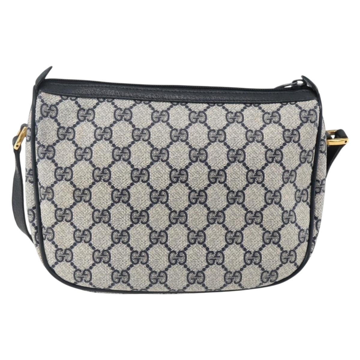 GUCCI GG Supreme Sherry Line Shoulder Bag PVC Navy Gold 89 02 032 Auth 171597