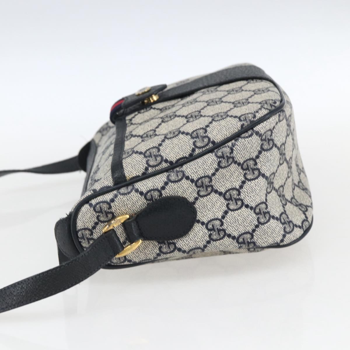 GUCCI GG Supreme Sherry Line Shoulder Bag PVC Navy Gold 89 02 032 Auth 171597