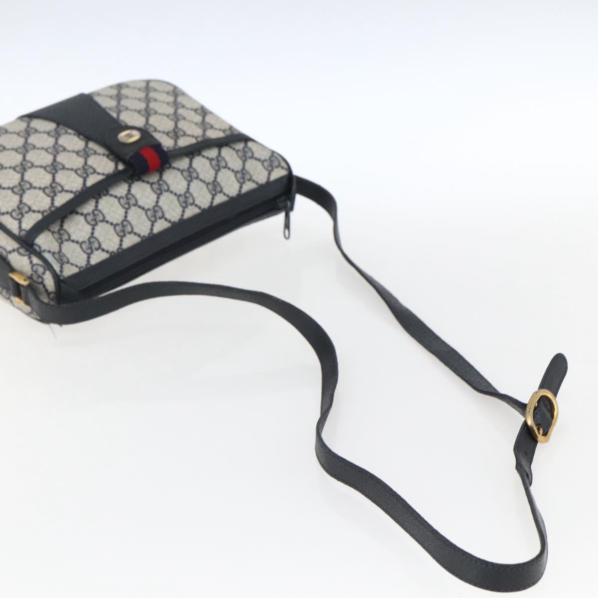 GUCCI GG Supreme Sherry Line Shoulder Bag PVC Navy Gold 89 02 032 Auth 171597