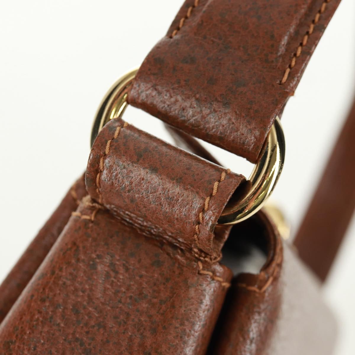 GUCCI Hand Bag Leather Brown Gold Auth 171598V