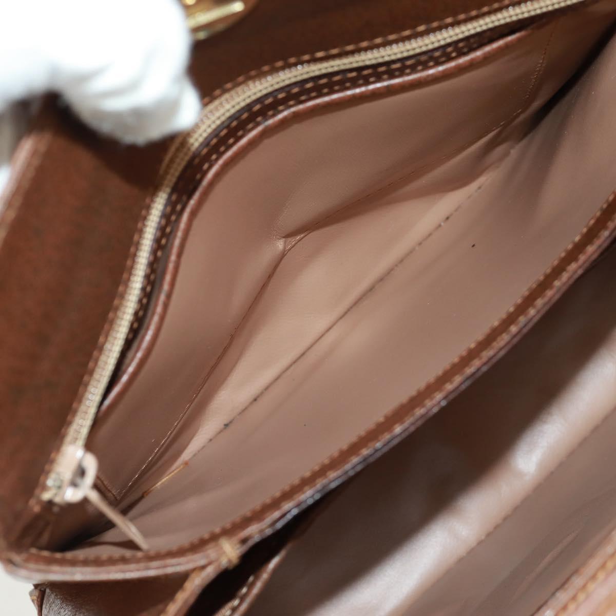 GUCCI Hand Bag Leather Brown Gold Auth 171598V
