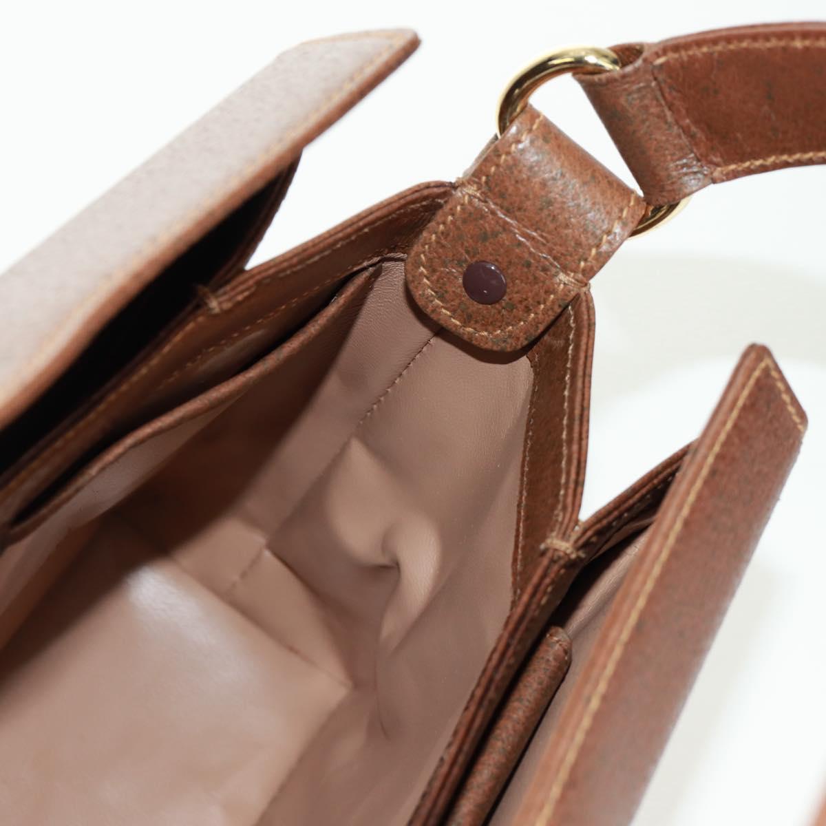 GUCCI Hand Bag Leather Brown Gold Auth 171598V