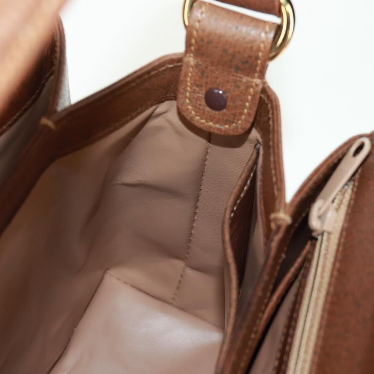 GUCCI Hand Bag Leather Brown Gold Auth 171598V