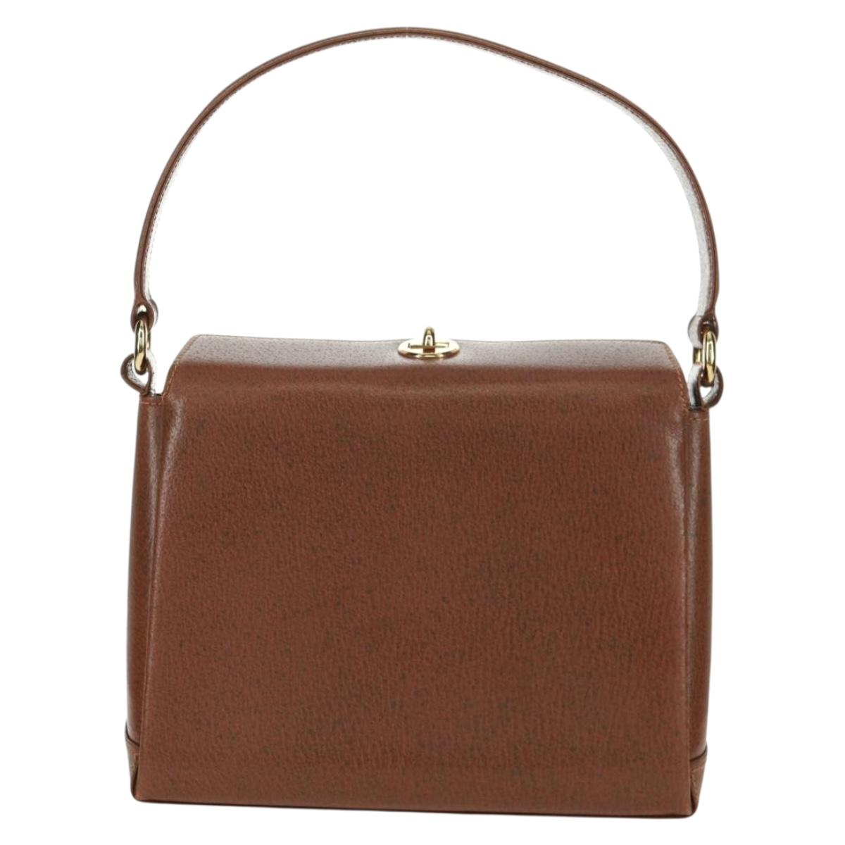 GUCCI Hand Bag Leather Brown Gold Auth 171598V