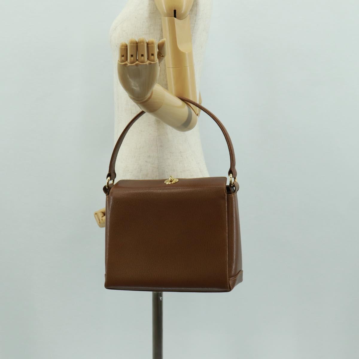 GUCCI Hand Bag Leather Brown Gold Auth 171598V