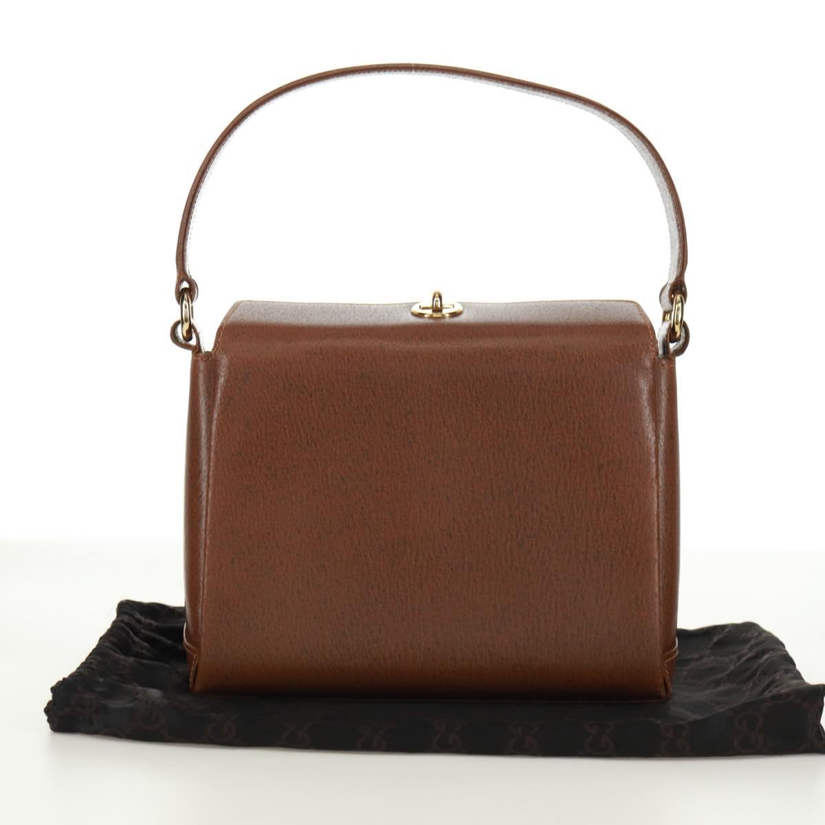 GUCCI Hand Bag Leather Brown Gold Auth 171598V