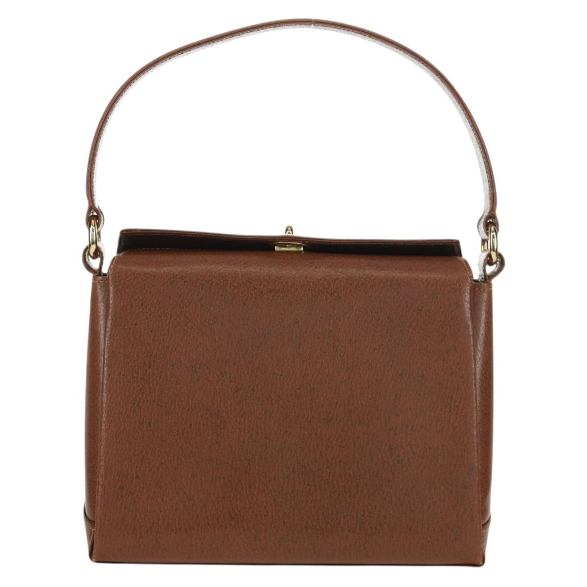 GUCCI Hand Bag Leather Brown Gold Auth 171598V