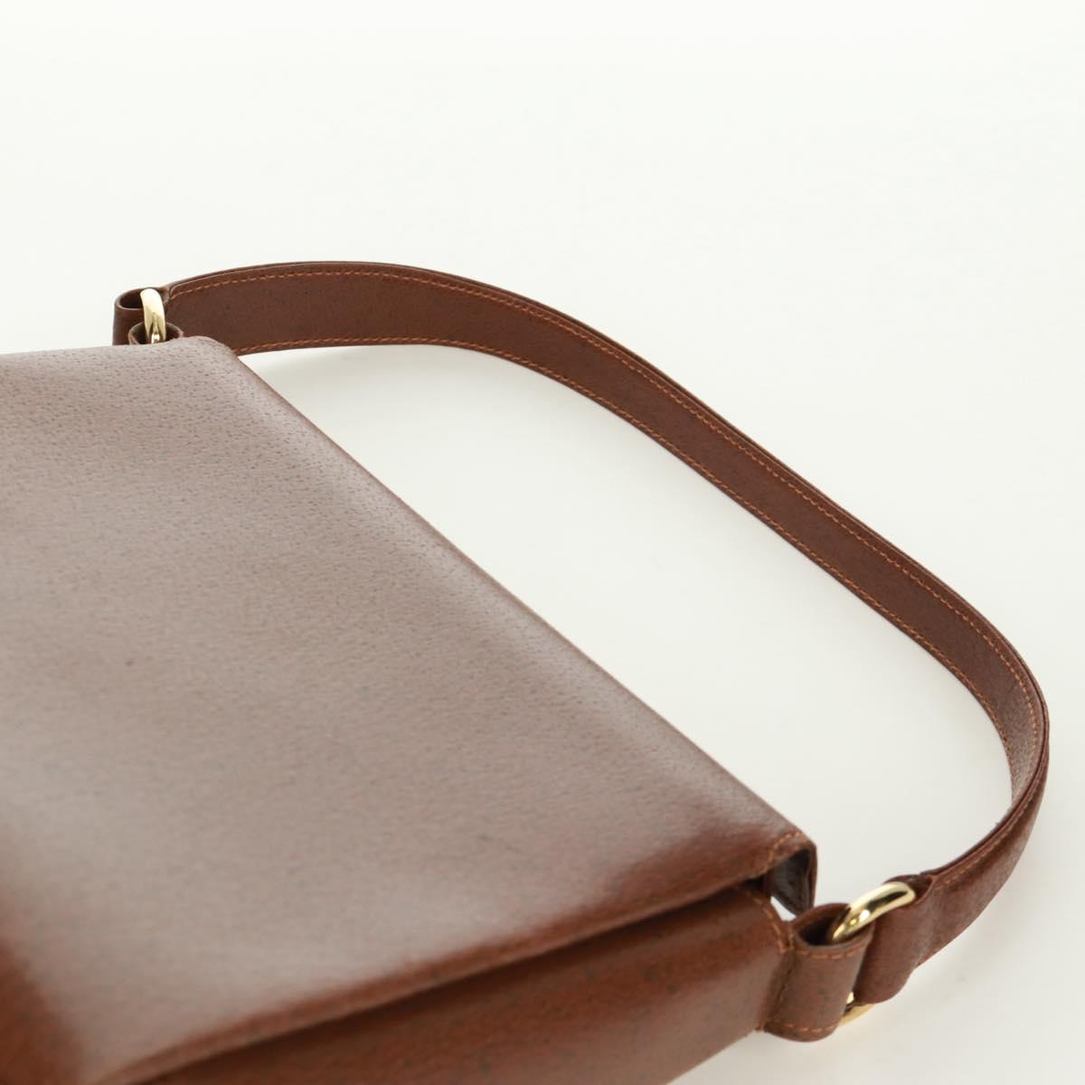GUCCI Hand Bag Leather Brown Gold Auth 171598V