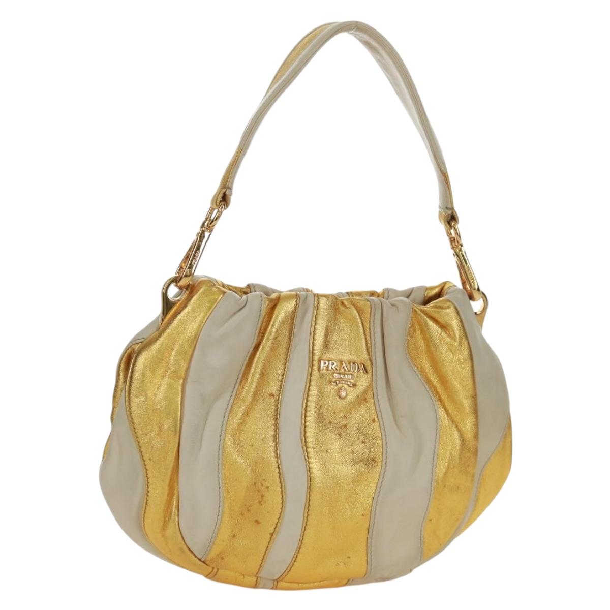 PRADA Hand Bag Leather Gold Auth 171603A