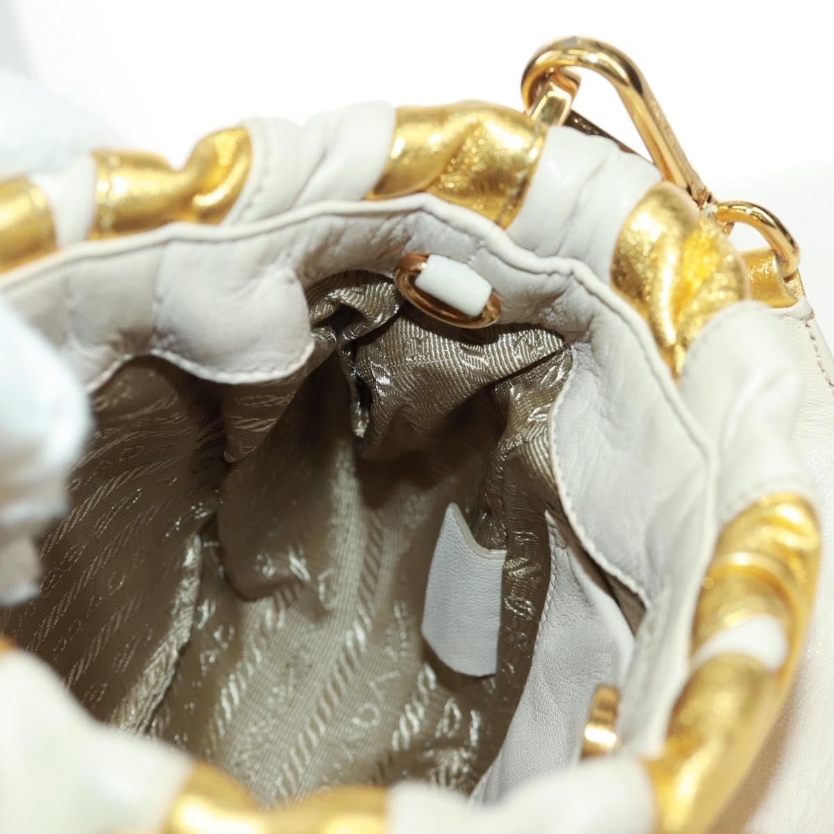 PRADA Hand Bag Leather Gold Auth 171603A