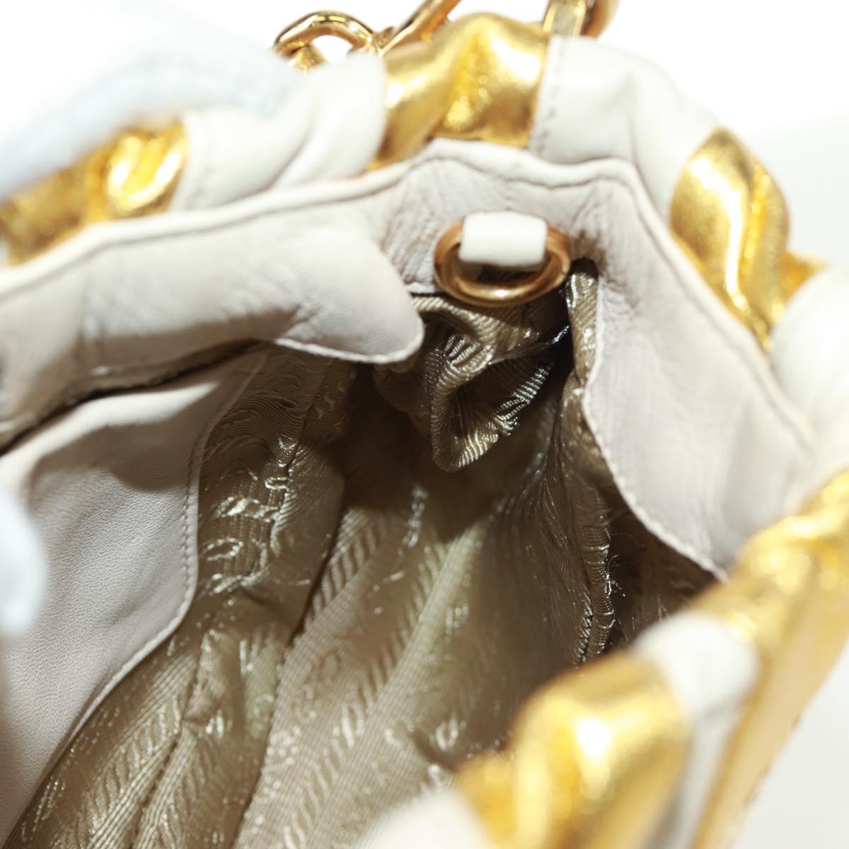 PRADA Hand Bag Leather Gold Auth 171603A