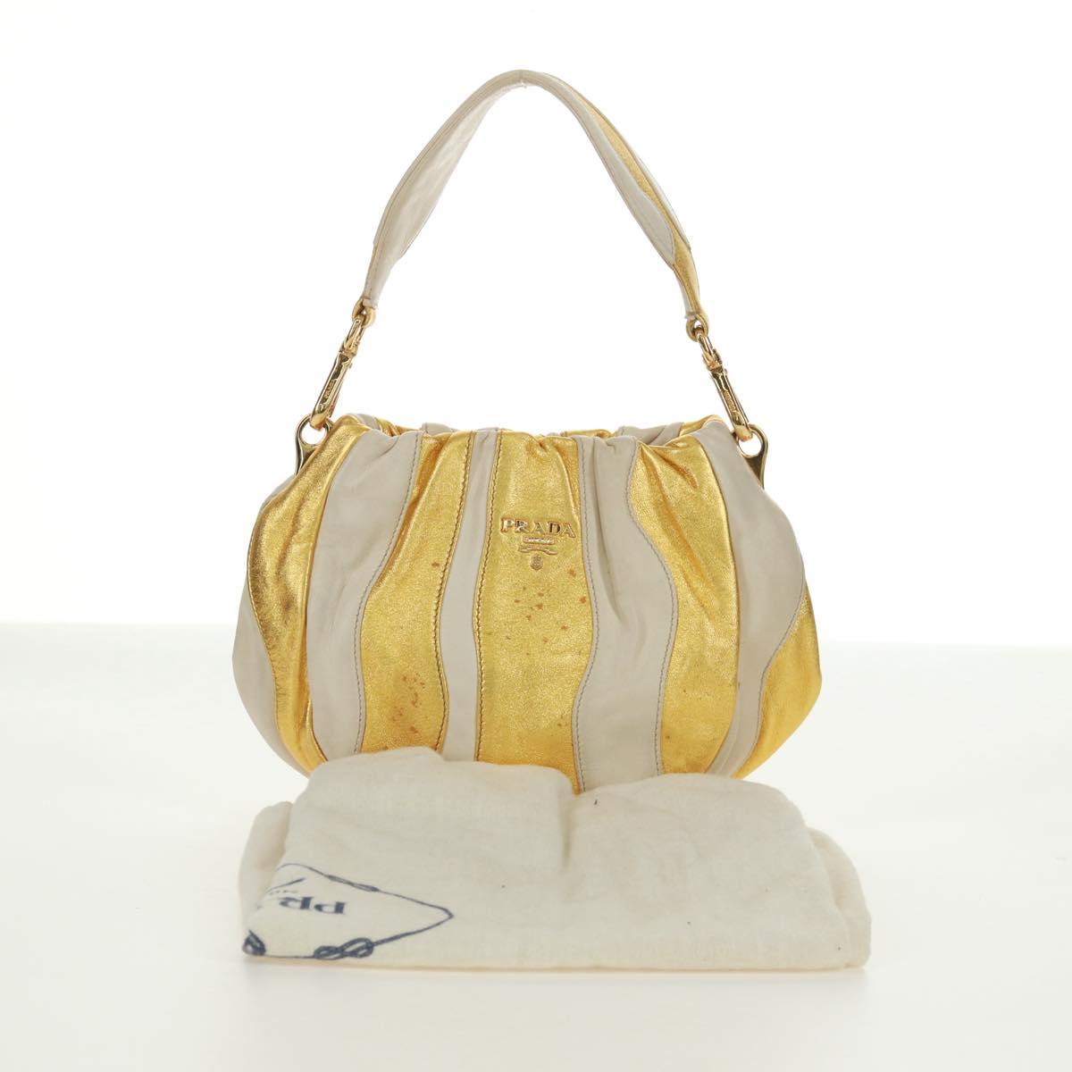 PRADA Hand Bag Leather Gold Auth 171603A
