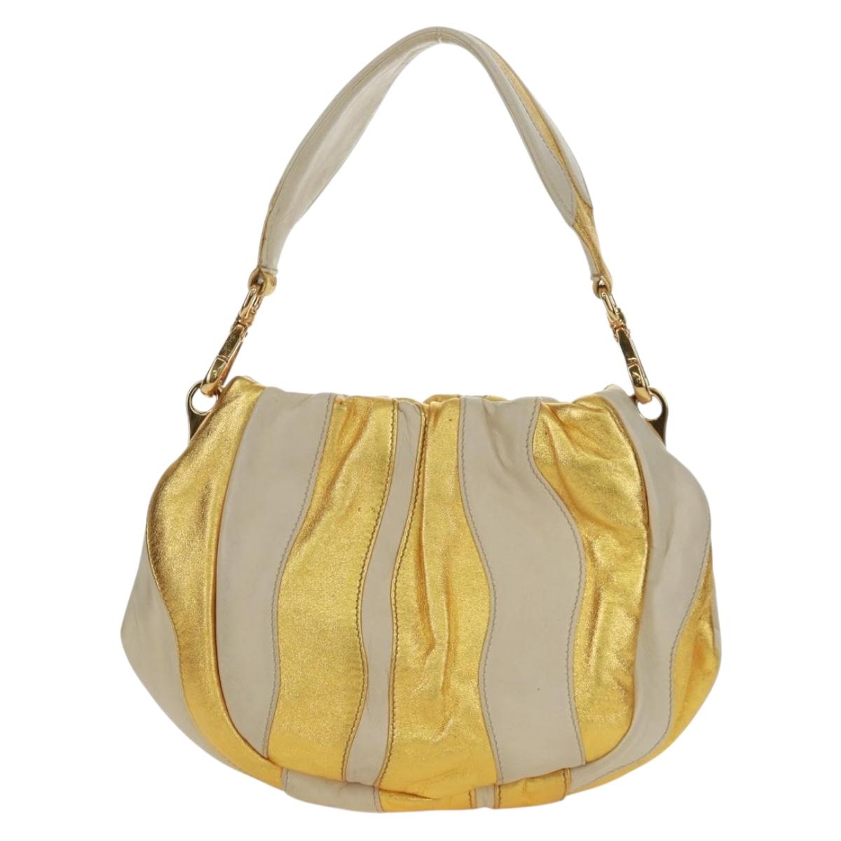 PRADA Hand Bag Leather Gold Auth 171603A