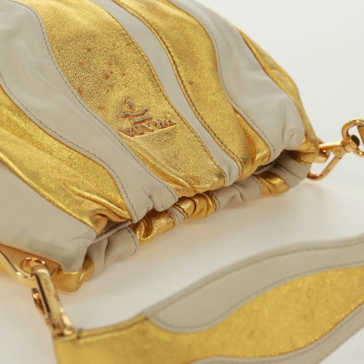 PRADA Hand Bag Leather Gold Auth 171603A