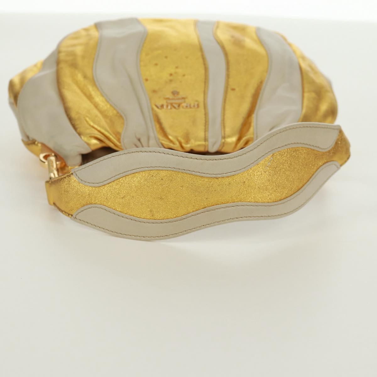 PRADA Hand Bag Leather Gold Auth 171603A