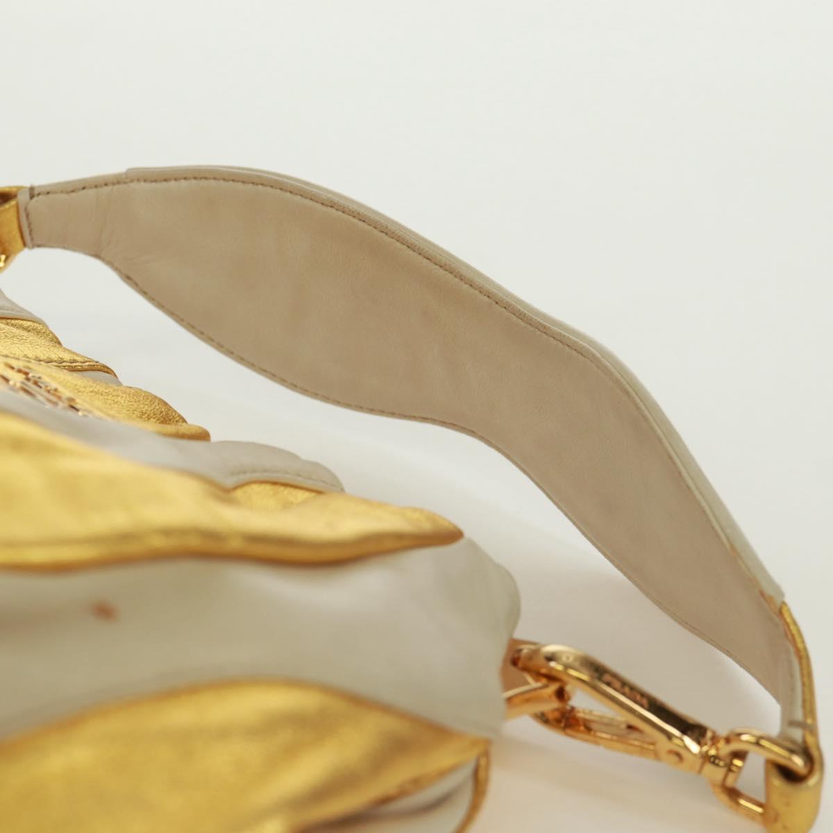 PRADA Hand Bag Leather Gold Auth 171603A