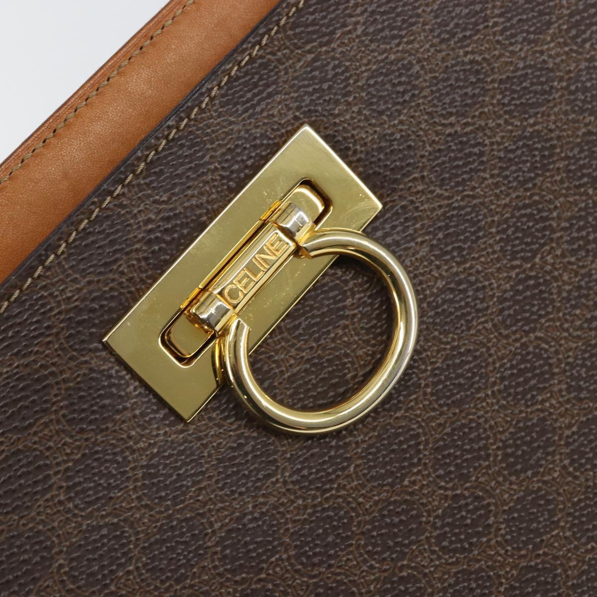 CELINE Macadam Canvas Shoulder Bag PVC Leather Brown Gold Auth 171609
