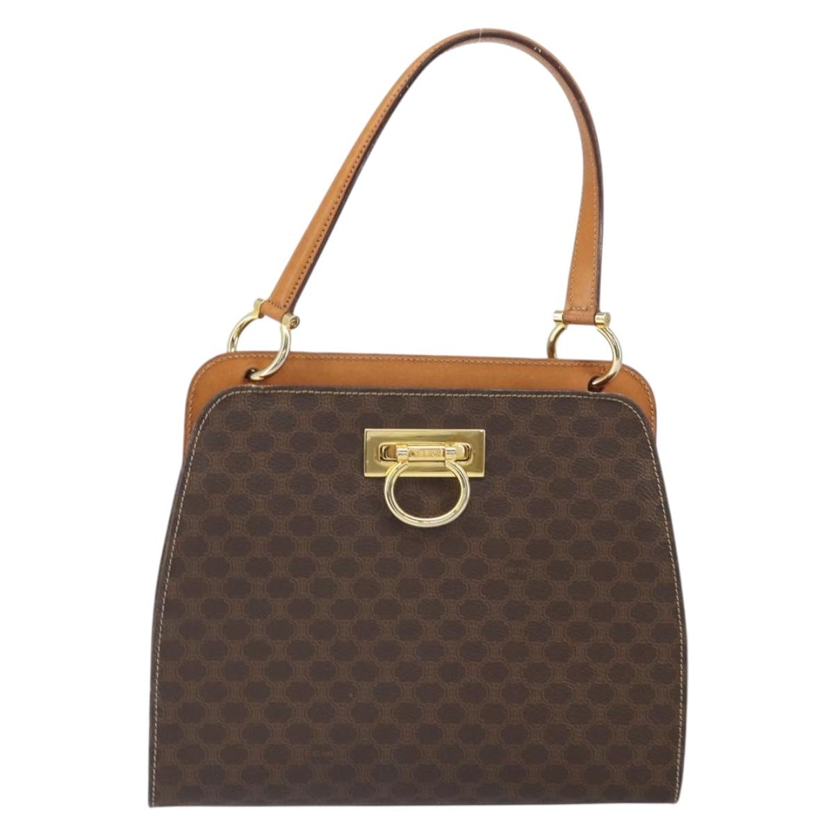 CELINE Macadam Canvas Shoulder Bag PVC Leather Brown Gold Auth 171609