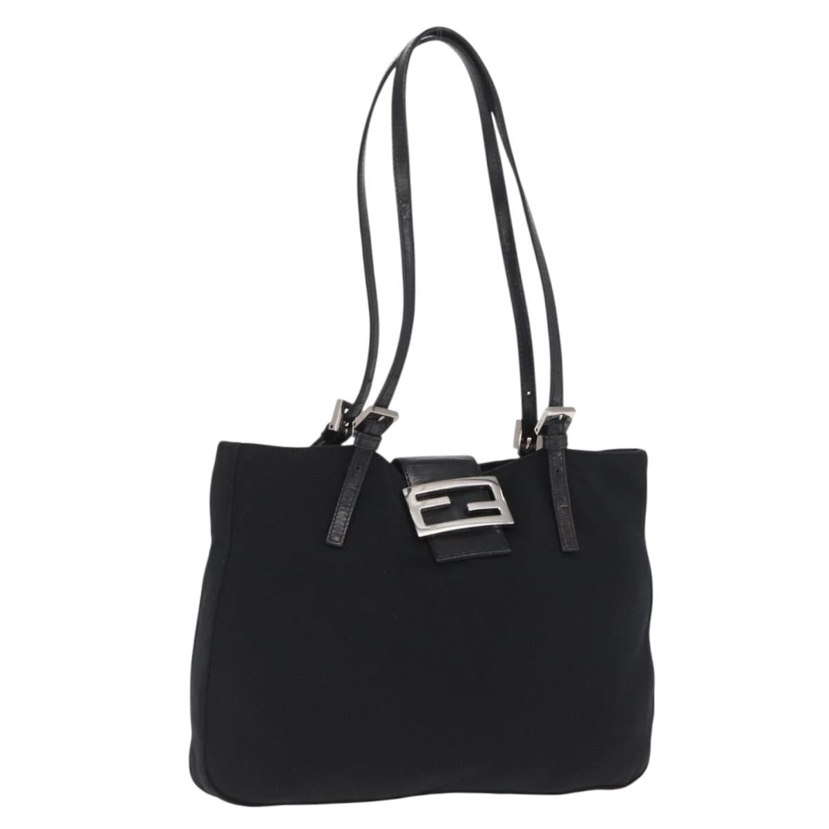 FENDI Mamma Baguette Tote Bag Black Silver Auth 171610