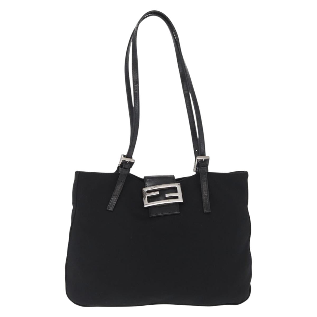 FENDI Mamma Baguette Tote Bag Black Silver Auth 171610