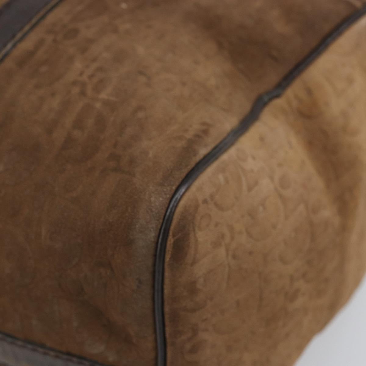 Christian Dior Trotter Canvas Hand Bag Suede Gold Brown Auth 171625