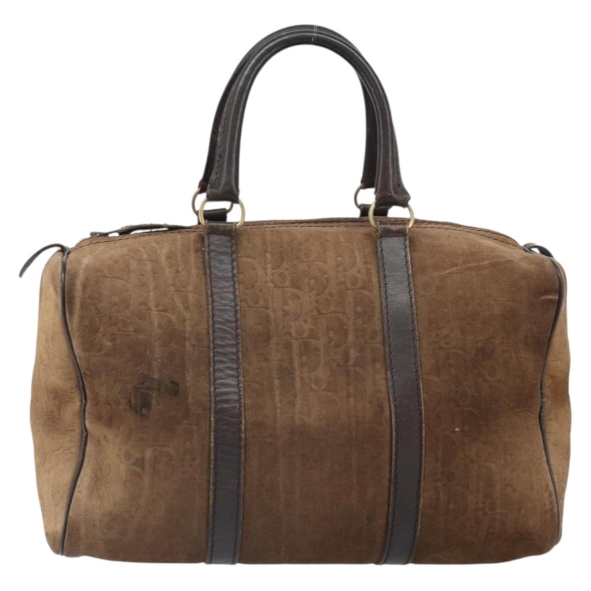 Christian Dior Trotter Canvas Hand Bag Suede Gold Brown Auth 171625