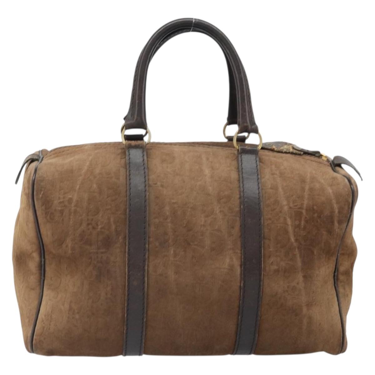 Christian Dior Trotter Canvas Hand Bag Suede Gold Brown Auth 171625