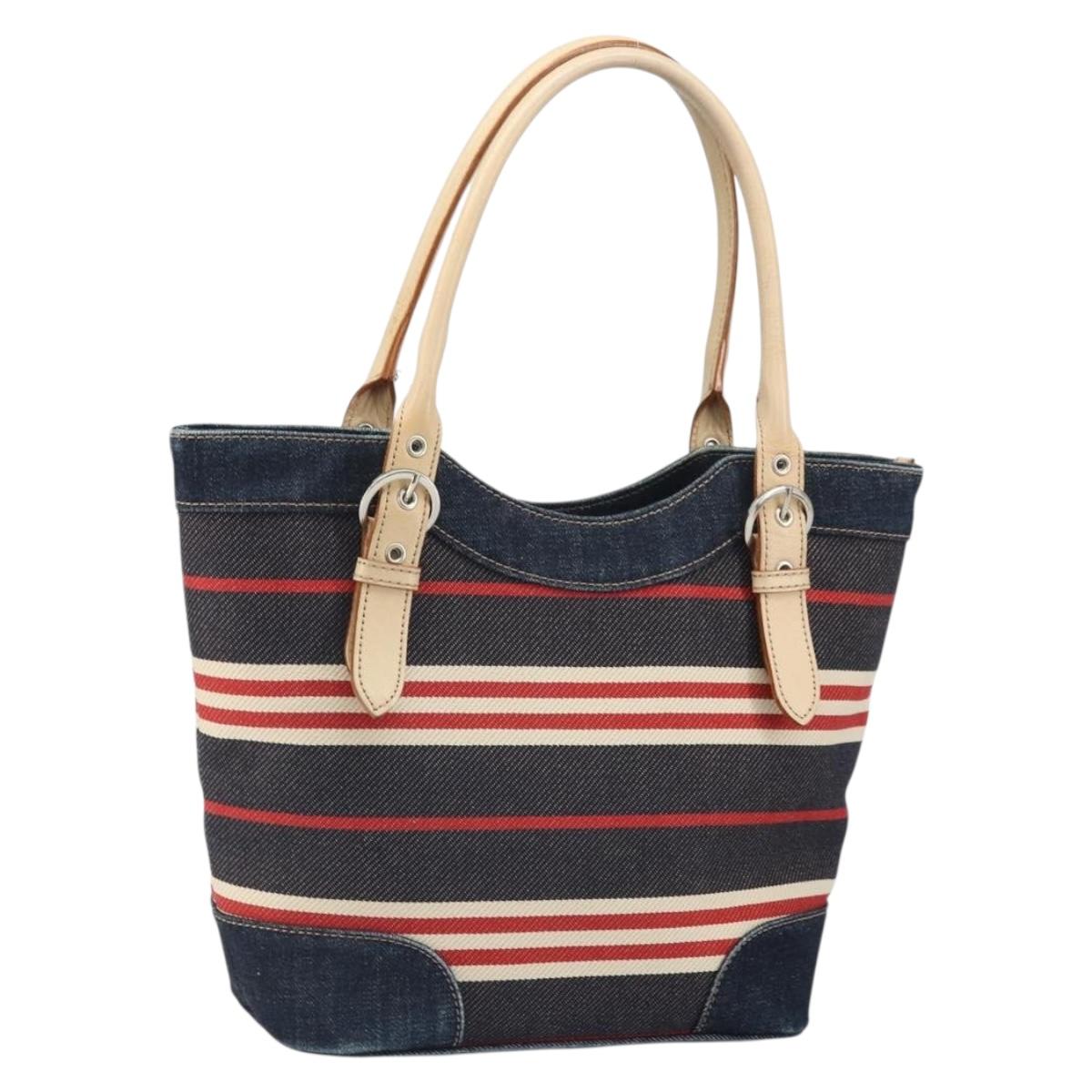 BURBERRY Nova Check Hand Bag Canvas Navy Silver Auth 171626