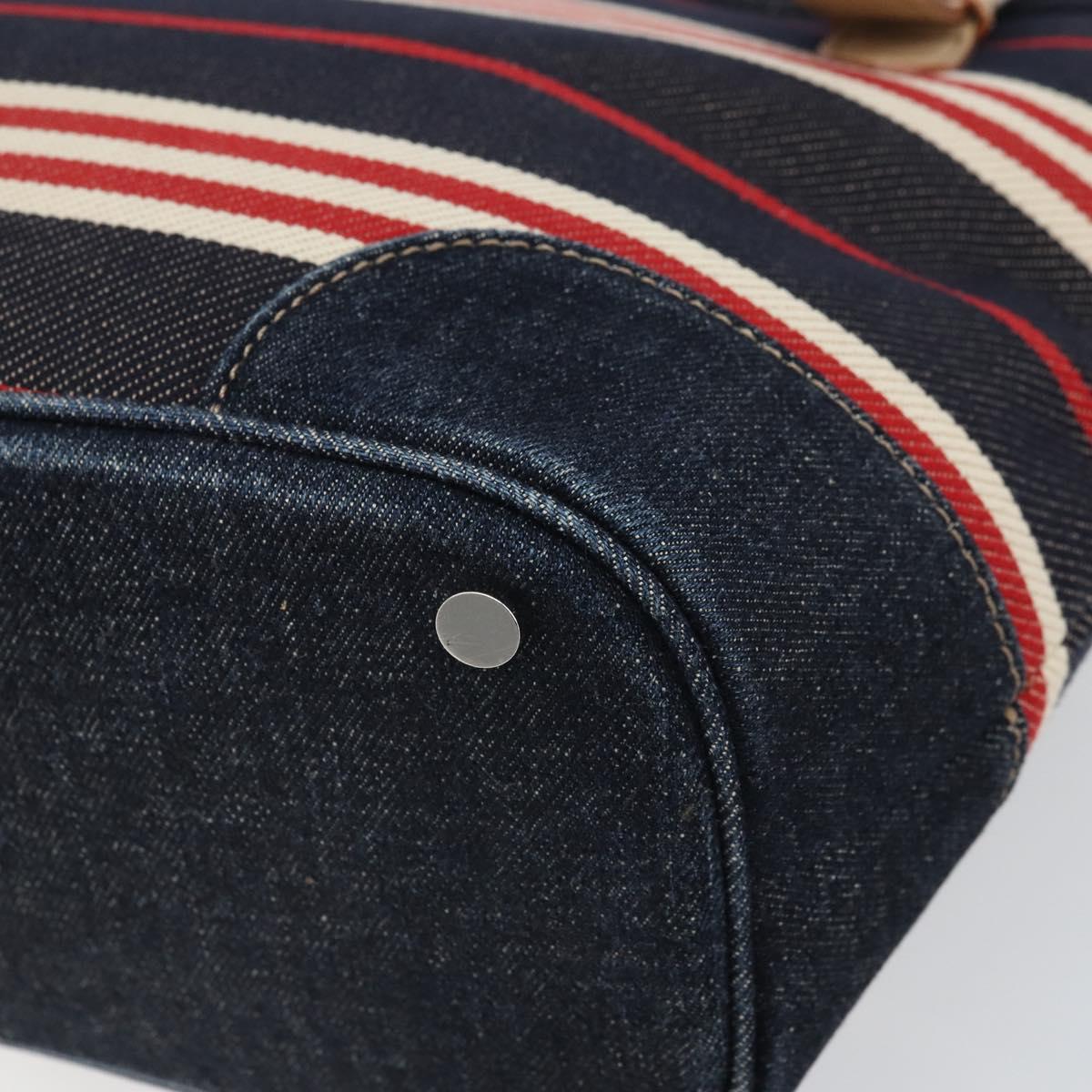 BURBERRY Nova Check Hand Bag Canvas Navy Silver Auth 171626